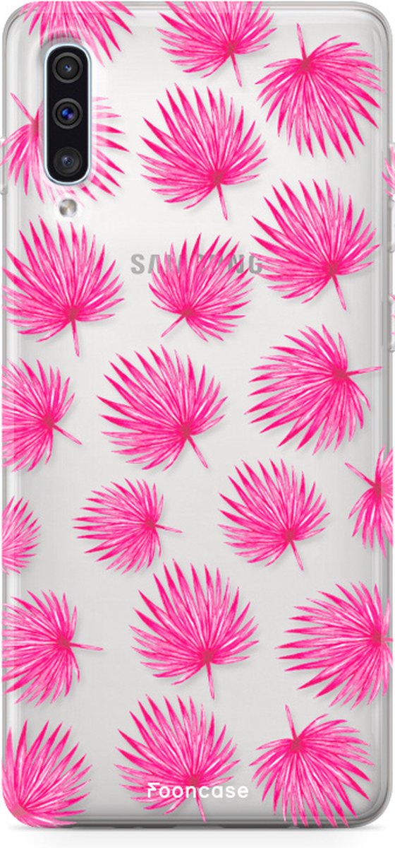 Fooncase Hoesje Geschikt voor Samsung Galaxy A70 - Shockproof Case - Back Cover / Soft Case - Pink leaves / Roze bladeren