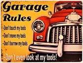 2D Metalen wandbord "Garage rules" 33x25cm