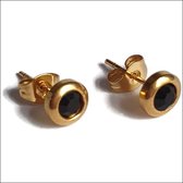 Aramat jewels ® - Oorbellen-zirkonia- zweerknopjes-zwart- chirurgisch staal- 6mm-goudkleurig