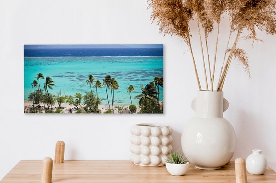 Toile Peinture Palmiers sur la côte de Moorea en Polynésie Française - 40x20 cm - Décoration murale