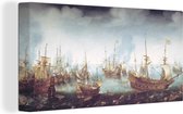 Canvas Schilderij De zeeslag bij Gibraltar - Schilderij van Cornelis Claesz van Wieringen - 40x20 cm - Wanddecoratie