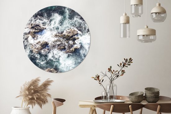 Cercle mural - Cercle mural - Mer - Pierres - Water - Aluminium - Dibond - ⌀ 120 cm - Intérieur et Extérieur XXL