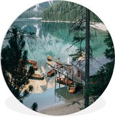 WallCircle - Wandcirkel ⌀ 60 - Luchtfoto van het meer Lago di Braies in Italië - Ronde schilderijen woonkamer - Wandbord rond - Muurdecoratie cirkel - Kamer decoratie binnen - Wanddecoratie muurcirkel - Woonaccessoires