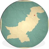 WallCircle - Wandcirkel - Muurcirkel - Illustratie van een kaart van Pakistan in retrostijl - Aluminium - Dibond - ⌀ 90 cm - Binnen en Buiten