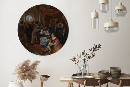 Moïse et la couronne du Pharaon - Peinture de Jan Steen Cercle mural en aluminium ⌀ 120 cm - tirage photo sur cercle mural / cercle vivant / cercle de jardin (décoration murale) XXL / Groot format!