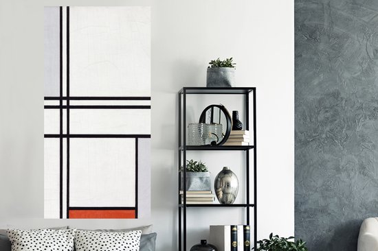 Stickers muraux - Film autocollant - Composition 1 avec rouge et gris - Piet Mondriaan - 80x160 cm - Film adhésif - Stickers muraux Chambre d'enfant - Papier peint autocollant - Papier peint autocollant - Film autocollant