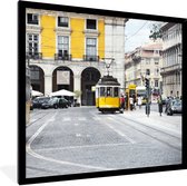 Fotolijst incl. Poster - De twee gele trams in hartje centrum van Lissabon - 40x40 cm - Posterlijst