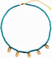 Dottilove Collier - Dames Turkoois Howliet Kralenketting - Schelpketting - 14K Geelgoud Verguld RVS