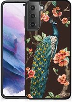 Siliconen Back Cover Geschikt voor Geschikt voor Samsung Galaxy S21 Plus Telefoon Hoesje met Zwarte rand Pauw met Bloemen
