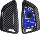 kwmobile hoes voor autosleutel compatibel met BMW 3-knops Smart Key autosleutel - Autosleutelbehuizing in blauw / zwart - Carbon design