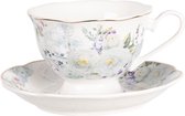 Kop en schotel Ø 15*7 cm / 220 ml Meerkleurig Porselein Rond Bloemen Servies Koffie Cappuccino