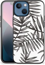 Smartphone Hoesje Apple geschikt voor iPhone 13 mini Back Case TPU Siliconen Hoesje met Zwarte rand Leaves Grey