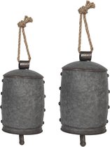 Ouderwetse Deurbel Gietijzer Ø 14*23 / Ø 11*18 cm Grijs, Bruin Metaal Rond Tuinbel Buitenbel Bel met Klepel