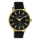 OOZOO Timepieces - Gouden horloge met zwarte leren band - C10838 - Ø42