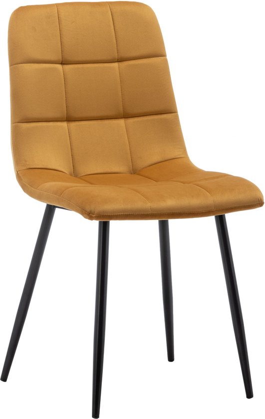 IN.HOMEXL – Farris Square - Jaune - Chaise de salle à manger sans accoudoir - Chaise en velours - Chaises de salle à manger - Chaise de salle à manger en velours - Pied en métal - Chaises en velours - Ensemble de 8 chaises