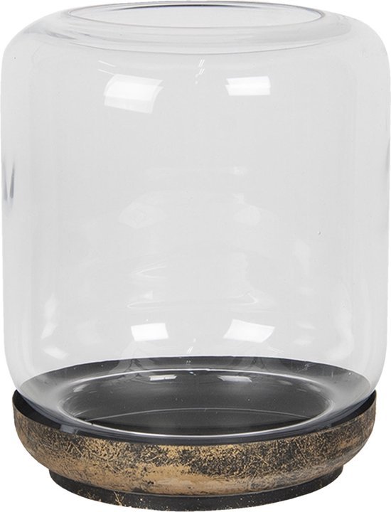 Clayre & Eef Windlicht 14x25 cm Zwart Metaal Rond Kaarsenhouder