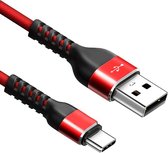USB C kabel - 2.0 - 4.8 Gb/s overdrachtssnelheid - Nylon mantel - Rood - 0.5 meter - Allteq