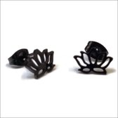 Aramat jewels ® - Chirurgisch stalen oorbellen lotus zweerknopjes zwart 10x7mm