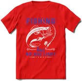 Fishing Has No Age Limit - Vissen T-Shirt | Paars | Grappig Verjaardag Vis Hobby Cadeau Shirt | Dames - Heren - Unisex | Tshirt Hengelsport Kleding Kado - Rood - M