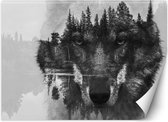 Trend24 - Behang - Wolf En Bos - Behangpapier - Fotobehang Natuur - Behang Woonkamer - 150x105 cm - Incl. behanglijm