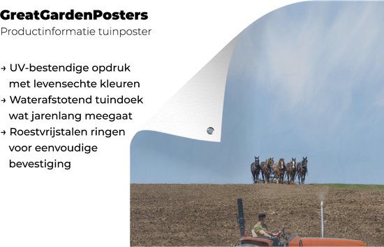 Tableau jardin Fermier avec tracteur et chevaux - 60x80 cm - Affiche jardin - Toile jardin - Affiche extérieur