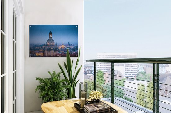 Tuinposter 60x40 cm - Tuindecoratie de Frauenkirche in Dresden - Poster voor in de tuin - Buiten decoratie - Schutting tuinschilderij - Tuindoek muurdecoratie - Wanddecoratie balkondoek