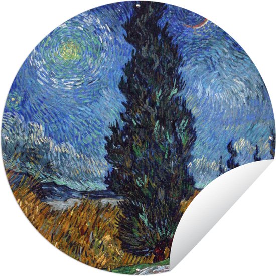 Tuincirkel Weg met cypres en ster - Schilderij van Vincent van Gogh - 60x60 cm - Ronde Tuinposter - Buiten
