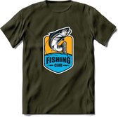 Fishing - Vissen T-Shirt | Grappig Verjaardag Vis Hobby Cadeau Shirt | Dames - Heren - Unisex | Tshirt Hengelsport Kleding Kado - Leger Groen - S