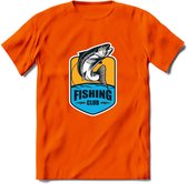 Fishing - Vissen T-Shirt | Grappig Verjaardag Vis Hobby Cadeau Shirt | Dames - Heren - Unisex | Tshirt Hengelsport Kleding Kado - Oranje - M