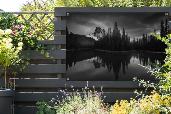 Affiche jardin - Toile jardin - Posters de jardin extérieur - Arbres le long des montagnes - couché noir et blanc - 120x80 cm - Jardin