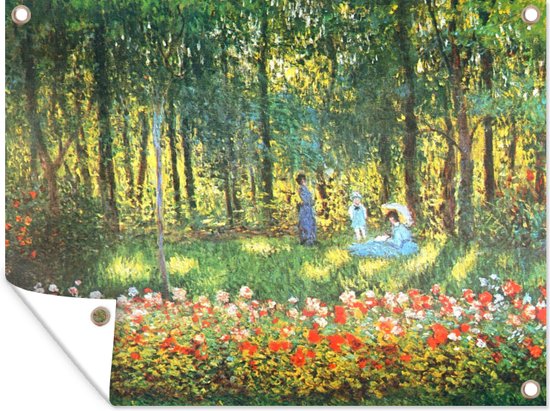 Tuinschilderij The Artist's Family in the Garden - Schilderij van Claude Monet - 80x60 cm - Tuinposter - Tuindoek - Buitenposter