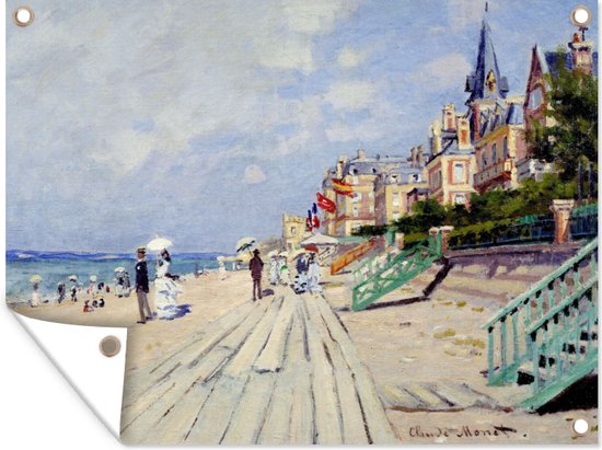 Tuinschilderij The Boardwalk at Trouville - Schilderij van Claude Monet - 80x60 cm - Tuinposter - Tuindoek - Buitenposter