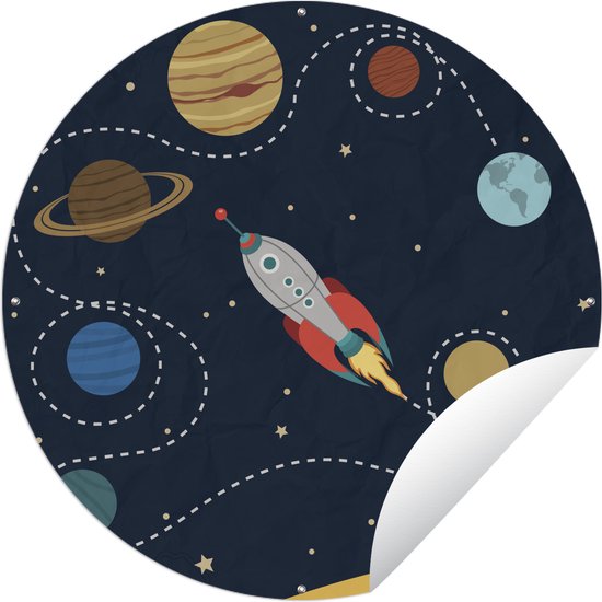 Tuincirkel Vector illustratie ruimteschip in simpel zonnestelsel - 60x60 cm - Ronde Tuinposter - Buiten