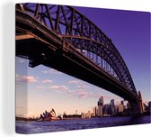 Canvas Schilderij Sydney Harbour brug met Opera House en de skyline van Sydney in Australië - 120x90 cm - Wanddecoratie