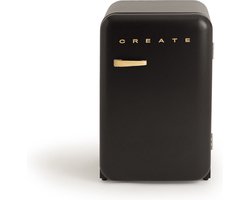 CREATE - Koelkast in retrostijl - Zwart - Handvat Hout - FRIDGE RETRO 107L