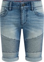 WE Fashion Jongens slim fit denimshort met bikerdetails