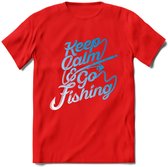 Keeo Calm Go Fishing - Vissen T-Shirt | Grappig Verjaardag Vis Hobby Cadeau Shirt | Dames - Heren - Unisex | Tshirt Hengelsport Kleding Kado - Rood - S