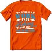 Liever Vissen Dan Werken - T-Shirt | Grappig Verjaardag Vis Hobby Cadeau Shirt | Dames - Heren - Unisex | Tshirt Hengelsport Kleding Kado - Oranje - S