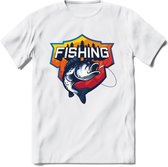 Fishing - Vissen T-Shirt | Grappig Verjaardag Vis Hobby Cadeau Shirt | Dames - Heren - Unisex | Tshirt Hengelsport Kleding Kado - Wit - S