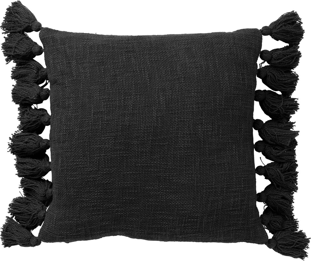 Dutch Decor RUBY - kussenhoes 45x45 cm - 100% katoen - met flosjes - Raven - zwart - met rits - zonder binnenkussen
