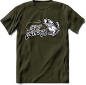 Lets Go Fishing - Vissen T-Shirt | Grappig Verjaardag Vis Hobby Cadeau Shirt | Dames - Heren - Unisex | Tshirt Hengelsport Kleding Kado - Leger Groen - S