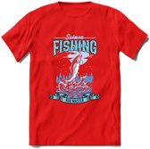 Fishing - Vissen T-Shirt | Grappig Verjaardag Vis Hobby Cadeau Shirt | Dames - Heren - Unisex | Tshirt Hengelsport Kleding Kado - Rood - L