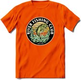 Fishing Club - Vissen T-Shirt | Beige | Grappig Verjaardag Vis Hobby Cadeau Shirt | Dames - Heren - Unisex | Tshirt Hengelsport Kleding Kado - Oranje - L