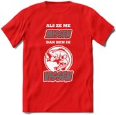 Als Ze Me Missen Dan Ben Ik Vissen T-Shirt | Grijs | Grappig Verjaardag Vis Hobby Cadeau Shirt | Dames - Heren - Unisex | Tshirt Hengelsport Kleding Kado - Rood - XXL