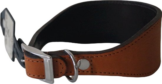 ALOKÉ Greyhound / Windhond Hondenhalsband / Halsband (01572DT) - Italiaans Gevet Leder - Cognac - Nekomvang: 32 - 36,5 cm (GELIEVE ALVORENS BESTELLEN OPMETEN)