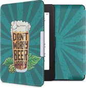 kwmobile hoes geschikt voor Amazon Kindle Paperwhite - Magnetische sluiting - E reader cover in oranje / groen / petrol - don't worry beer happy design