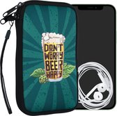 kwmobile hoesje voor smartphones L - 6,5" - hoes van Neopreen - don't worry beer happy design - oranje / groen / petrol - binnenmaat 16,5 x 8,9 cm