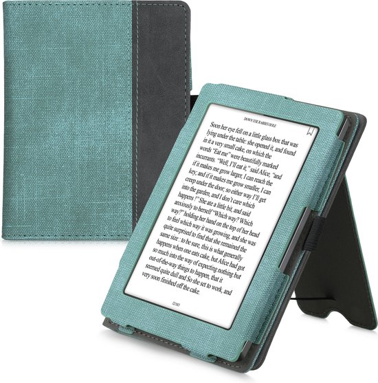 kwmobile hoes voor e-reader geschikt voor Kobo Aura Edition 1 - Cover met standaard in mintgroen / donkergrijs - Kunstleer