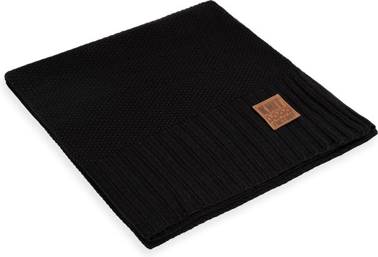 Knit Factory Lynn Gebreid Plaid - Woondeken - plaid - Wollen deken - Kleed - Zwart - 160x130 cm