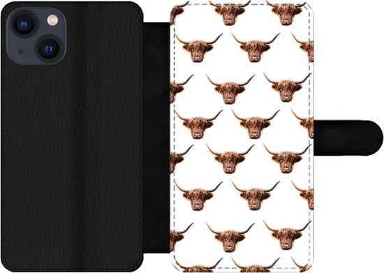 Étui pour téléphone iPhone 13 Bookcase - Highlander écossais - Vache - Motif - Avec poches - Étui portefeuille avec fermeture magnétique